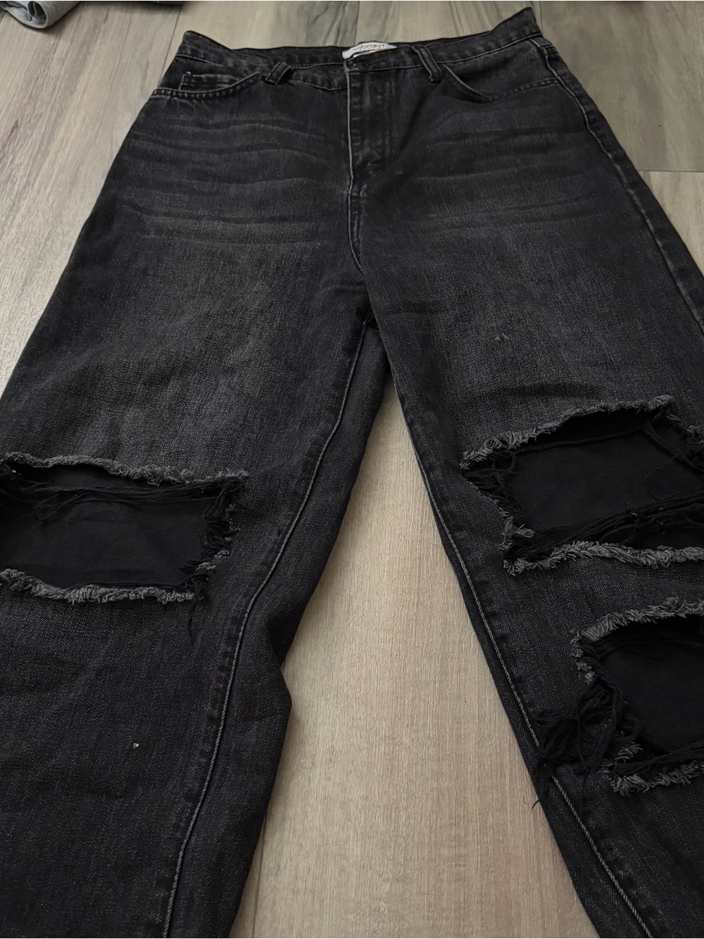 Vibrant High Rise Black Baggy Ripped Jeans
